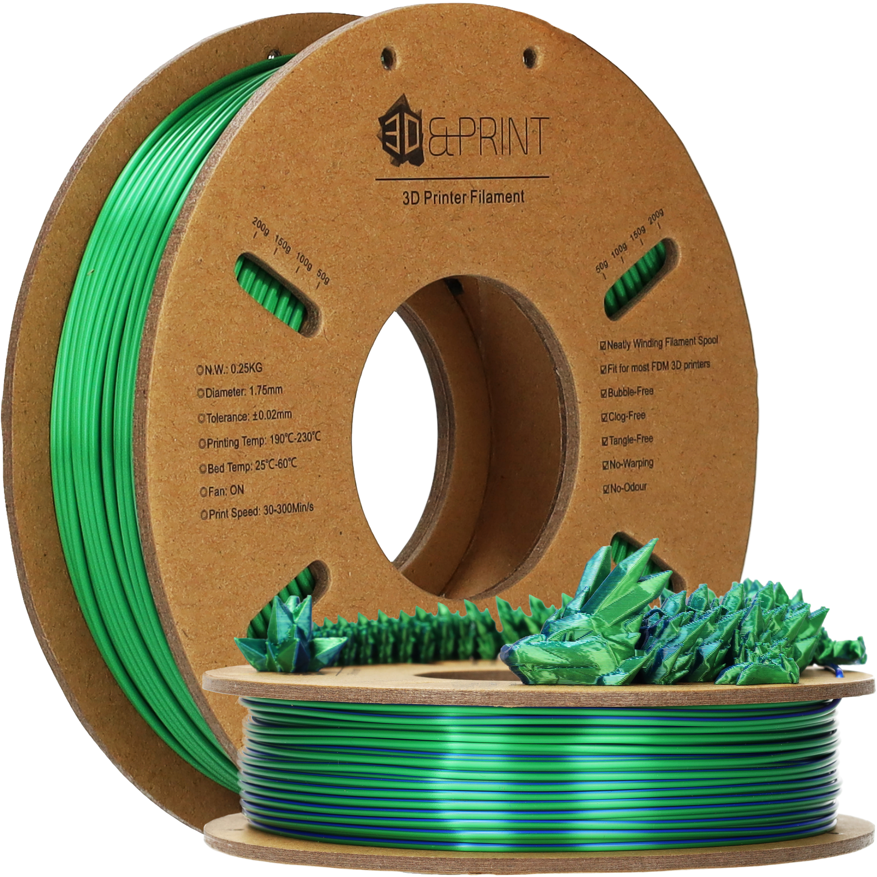Filament PLA Silk Multicolor - Vert – Bleu