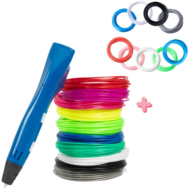 3D-Pen Starterspakket - Blauw - Combideal met Filament Pakket - 9 Kleuren