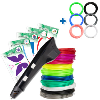 3D Pen Starter Kit - Black - Combodeal with Filament Package - 6 Colours