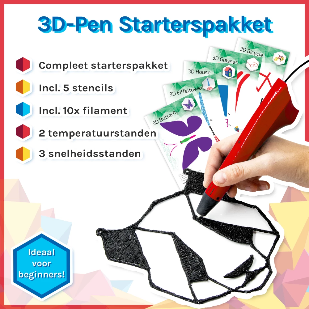 3D-Pen Starterspakket - Rood - Combideal met Filament Pakket - 9 Kleuren - 2