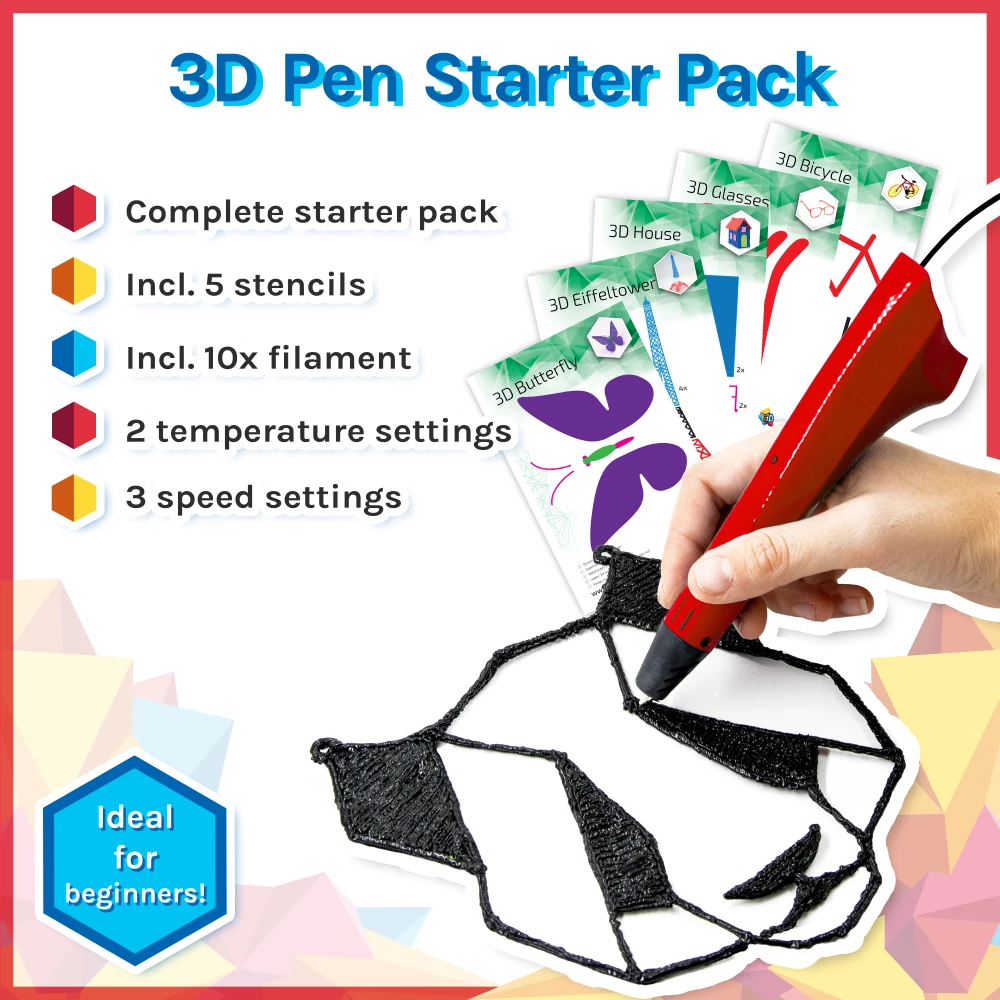 3D Pen Starter Kit - Black - Combodeal with Filament Package - 6 Colours - 2