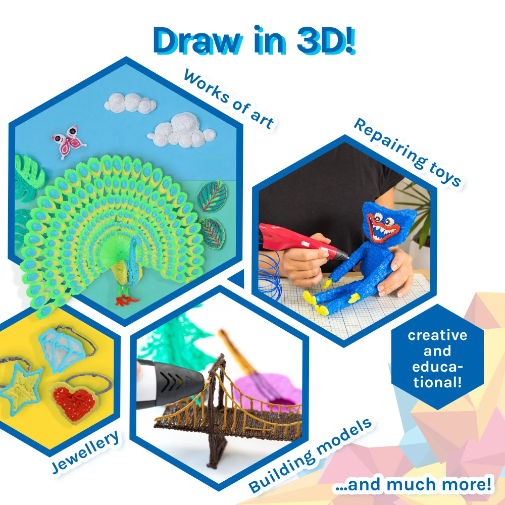 3D Pen Starter Kit - Blue - Combodeal with Filament Package - 6 Colours
