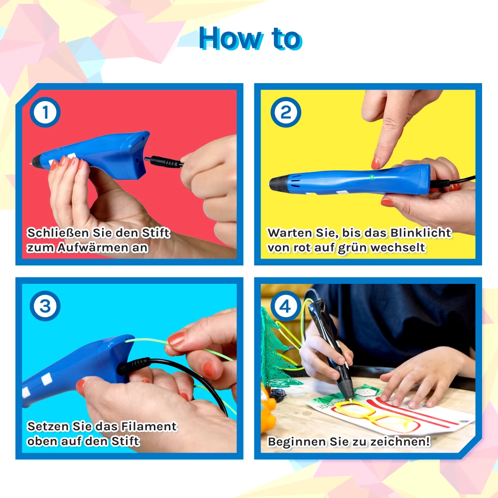 3D Stift Anfängerpaket - Blau – Kombiangebot mit Filamentpaket – 9 Farben