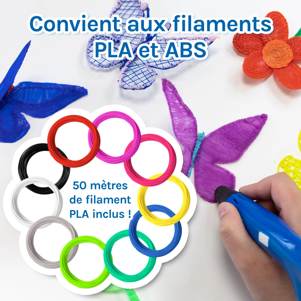 Stylo 3D Kit Débutant - Bleu - Combodeal avec Paquet de Filaments - 6 Couleurs - 12